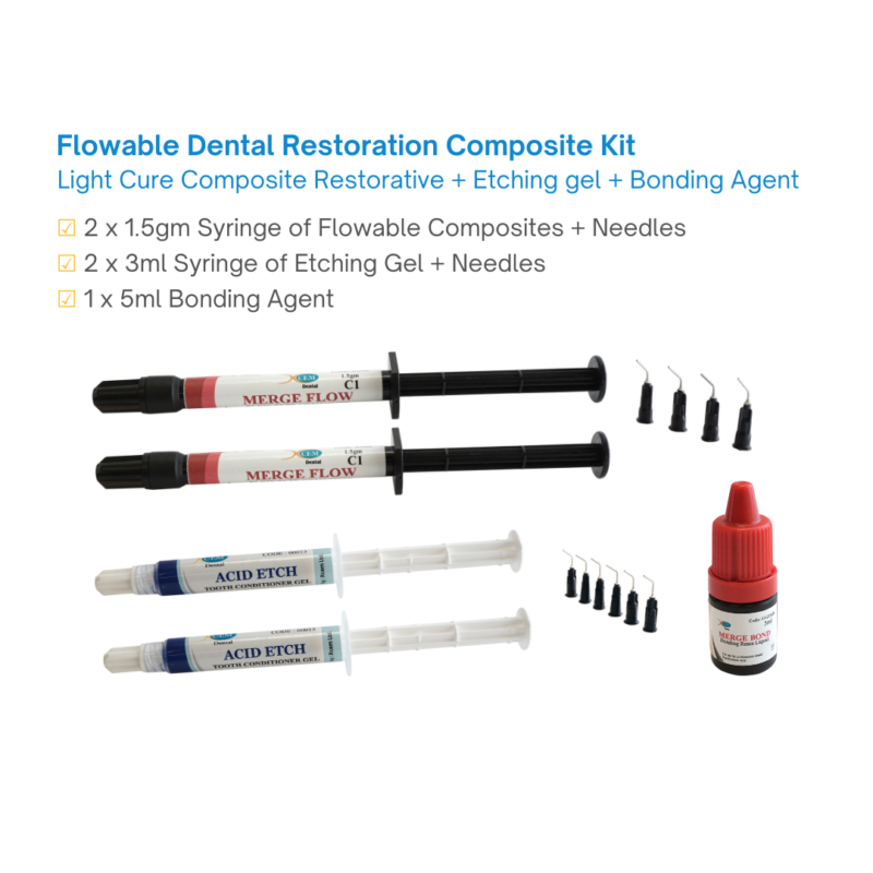 Flowable Light Cure Dental Restoration Composite Kit including Etching gel and Bonding Agent